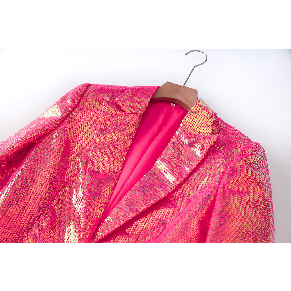 Dazzling Sequin Blazer & Shorts Two-Piece Set Suit Coat Shorts Fashion Suit Two-Piece Suit