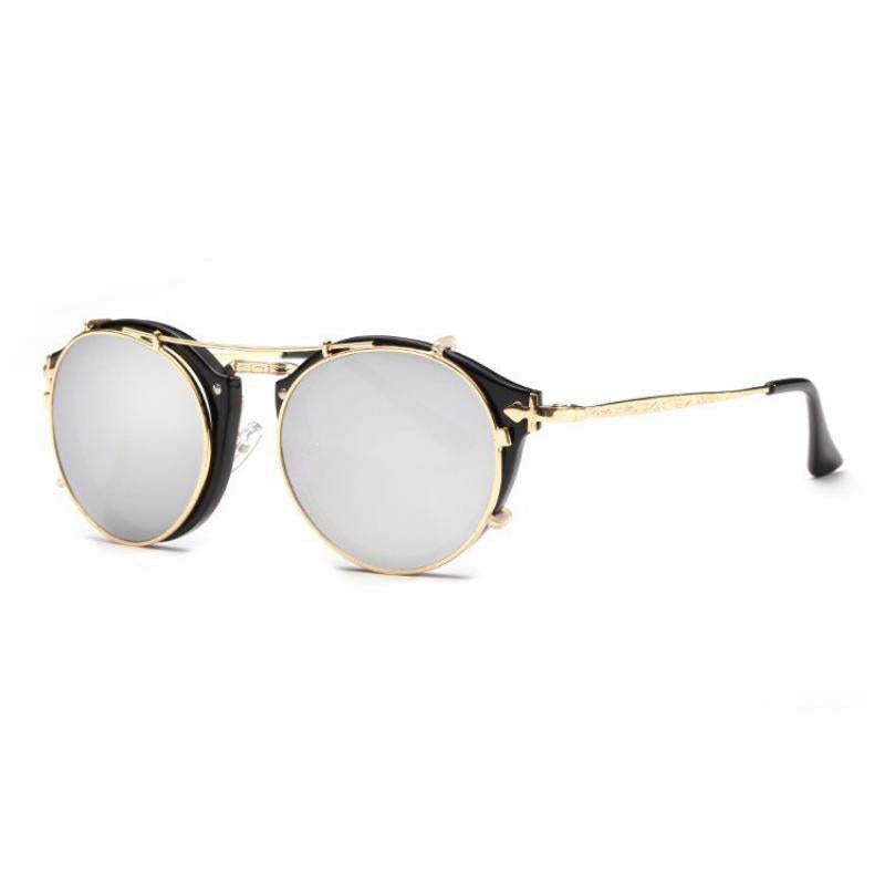 Retro Round Clip-On Sunglasses Fashionable And Vintage Dual Purpose Cover Mirror Flat Mirror Men's And Women's Sunglasses