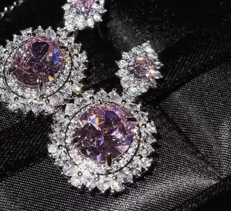 Elegant Evening Wear Set with Large Faceted Crystal & Sparkling Halo Luxury Premium Three-piece Inlaid Ring Bracelet