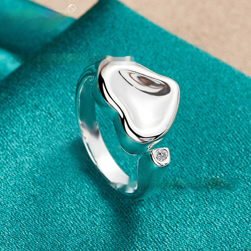 Unique Teardrop Design Sterling Silver Ring with Gemstone Silver Mouth Ring Women's Fashion Accessories Jewelry