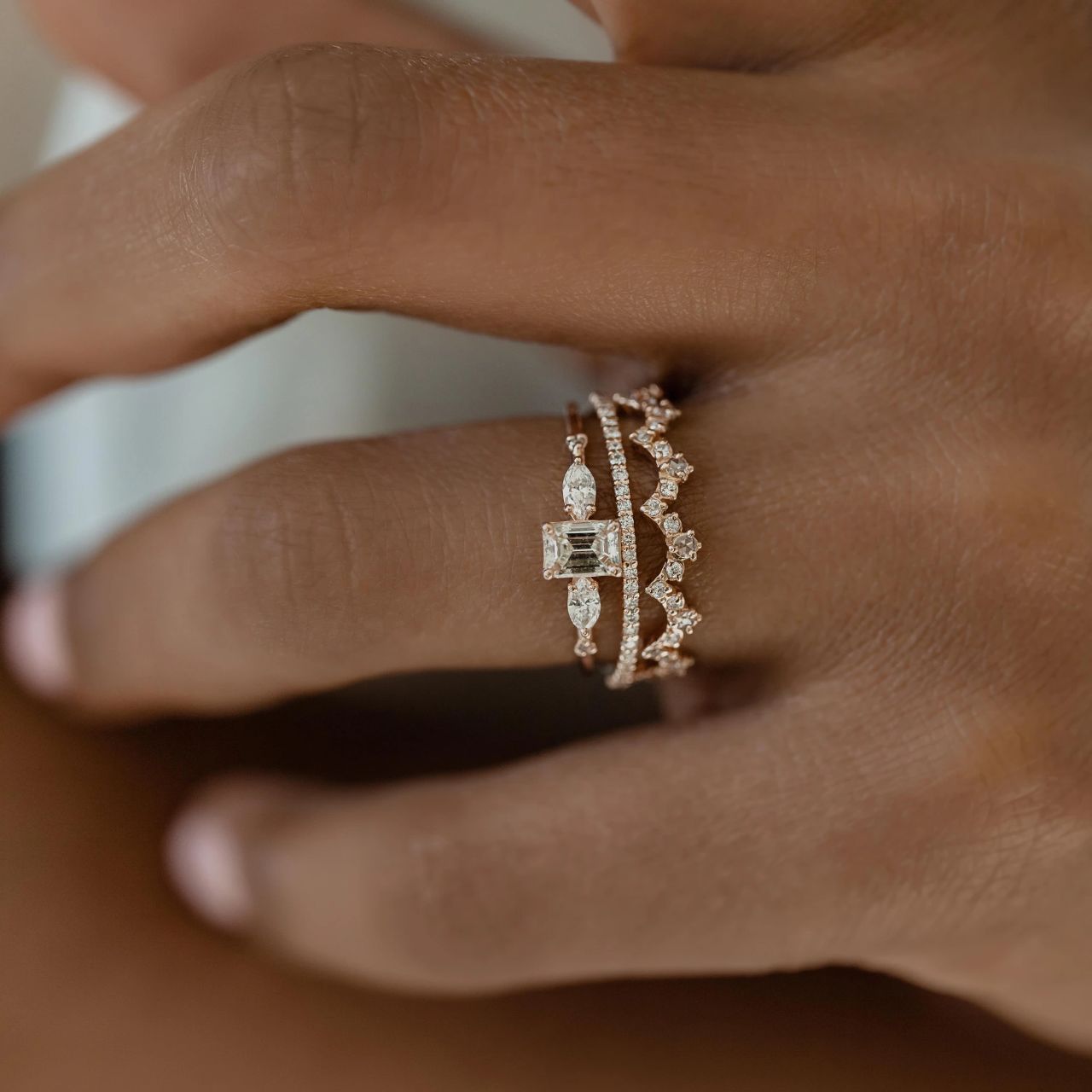 Dainty Gold & Gemstone Stacking Ring Sets | Multi-Band Layering Rings Gold Ring Fashion Ladies Three-piece Set