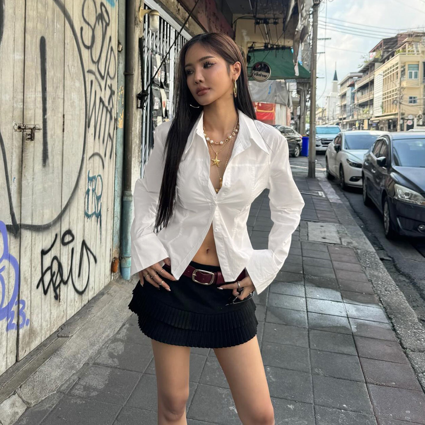 Commuter Professional Waist-controlled Lace-up Shirt Hot Girl Street