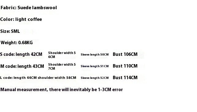 Lapel Loose Short Suede Contrast Color Pocket Side Zipper Lamb Wool Long Sleeve Coat
