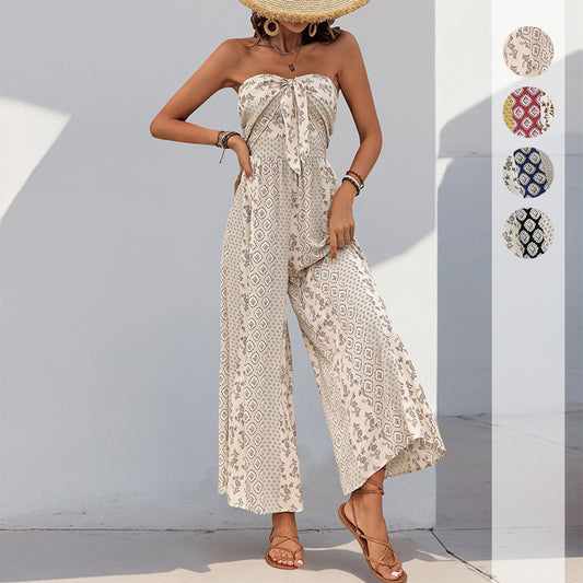 Sleeveless Tube Top Printed Jumpsuit For Women's