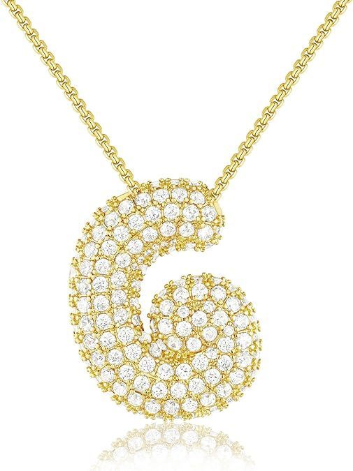 Custom Initial Necklace | Sparkle Alphabet Pendant Brass Zircon Balloon English Letter Necklace