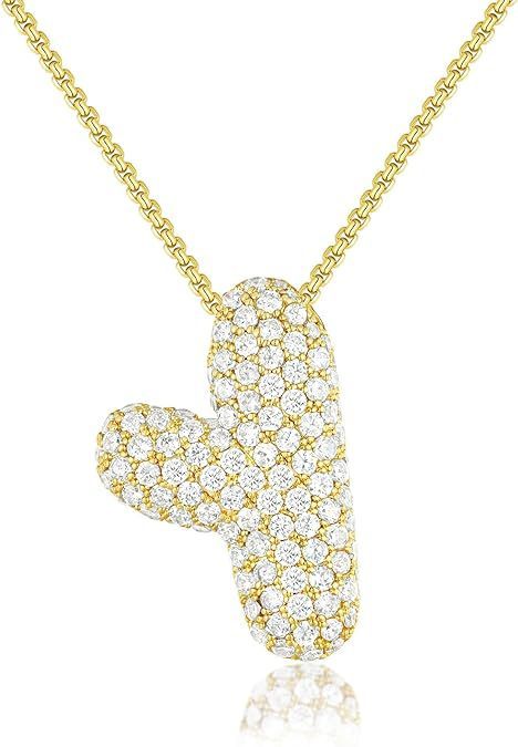 Custom Initial Necklace | Sparkle Alphabet Pendant Brass Zircon Balloon English Letter Necklace