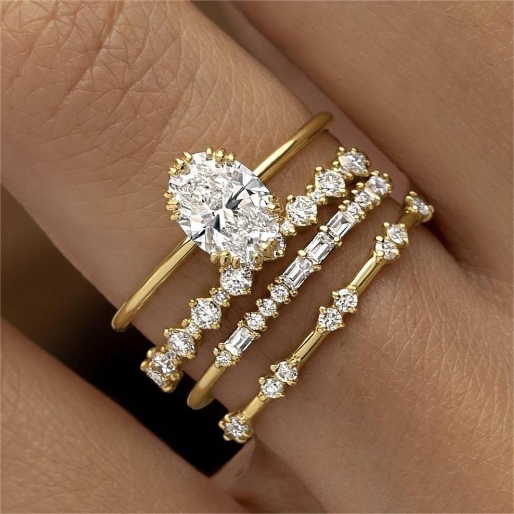 Dainty Gold & Gemstone Stacking Ring Sets | Multi-Band Layering Rings Gold Ring Fashion Ladies Three-piece Set