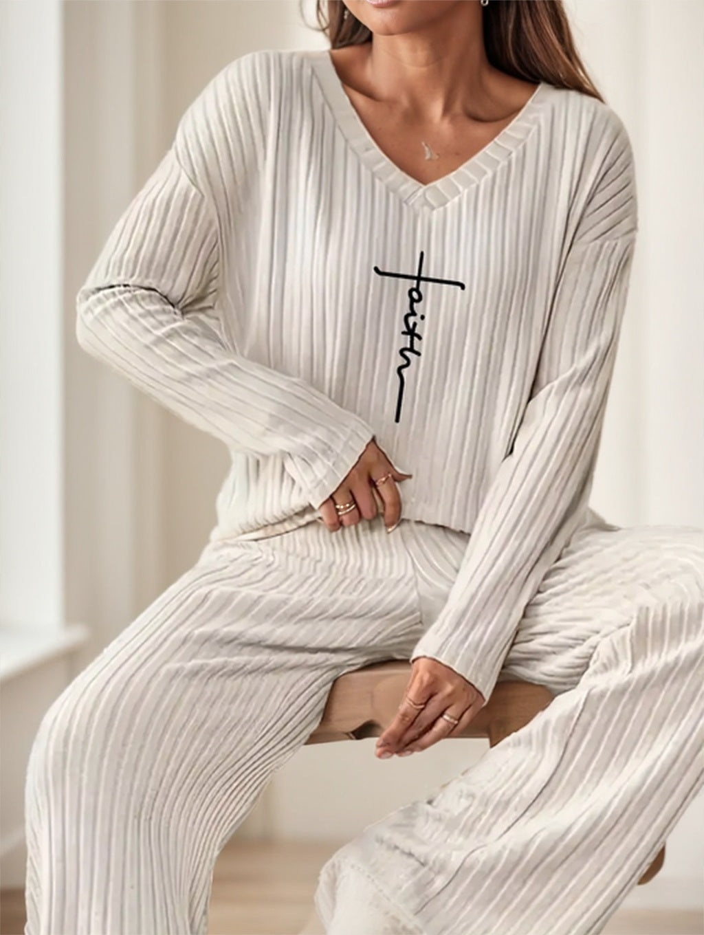 Polyester Sweatshirt Casual Set Night Dress For Women