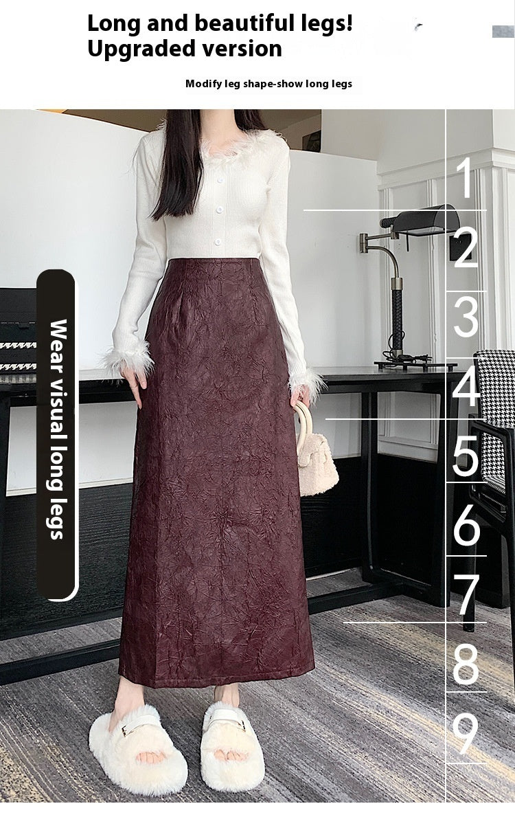Pleated Retro Skirt Women's Split Long Skirt
