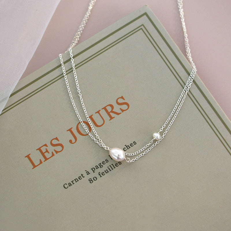 Dainty Layered Pearl Choker Necklace - Minimalist Elegance Sterling Silver Chain Fashion Jewelry Gift