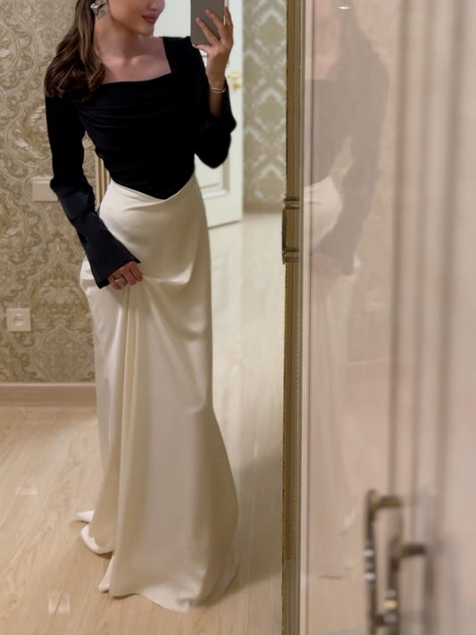 Elegant Long Sleeve Velvet Panel Maxi Bodycon Dress