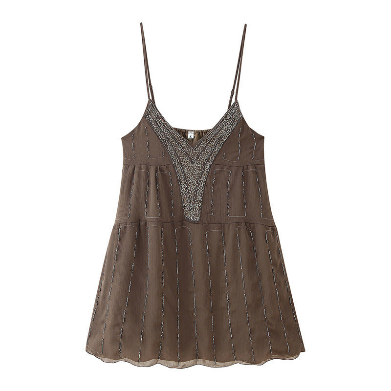 V-neck Beaded Sequins Embroidered Slip Top