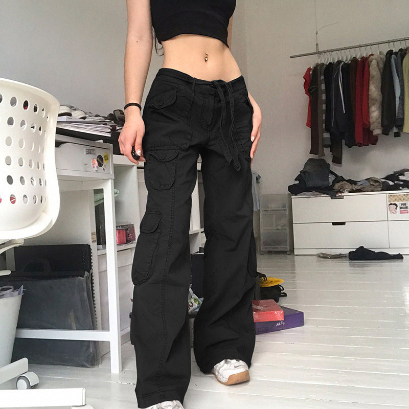 Multi-Pocket Cargo Pants – Streetwear Baggy Fit Retro Grey Work High Waist Jeans For Women European-American Style