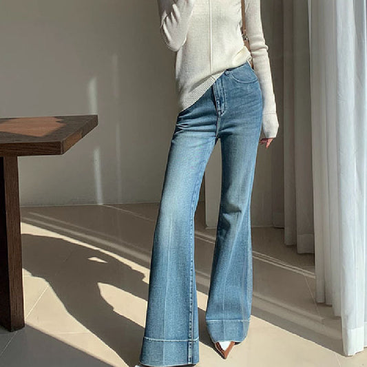 Sleek Lines – High-Waisted Flare Jeans for a Modern Silhouette French Style Temperament Retro Washed Jeans For Women