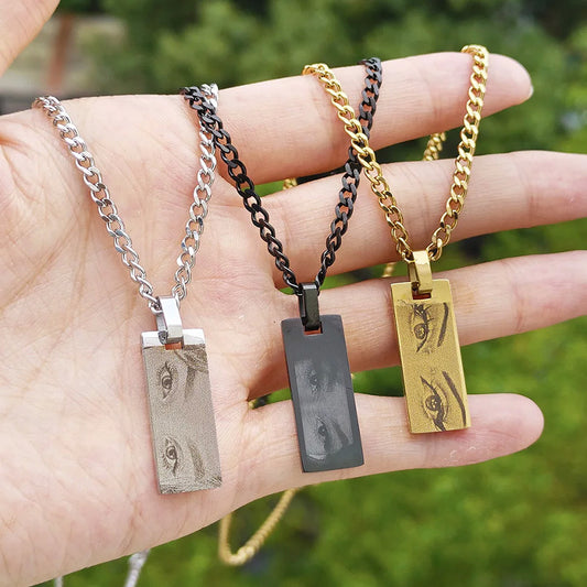 Custom Eyes Photo Necklace Stainless Stee Customized Engrave Eye Necklaces Personalized Picture Name Necklace For Men & Women