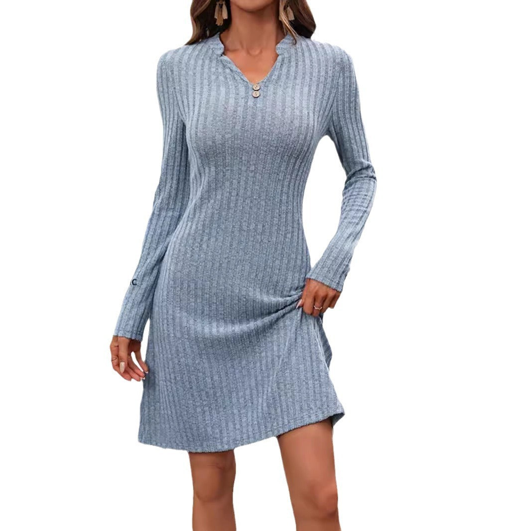 Autumn And Winter Women's Solid Color Knitted Short Bodycon Dress