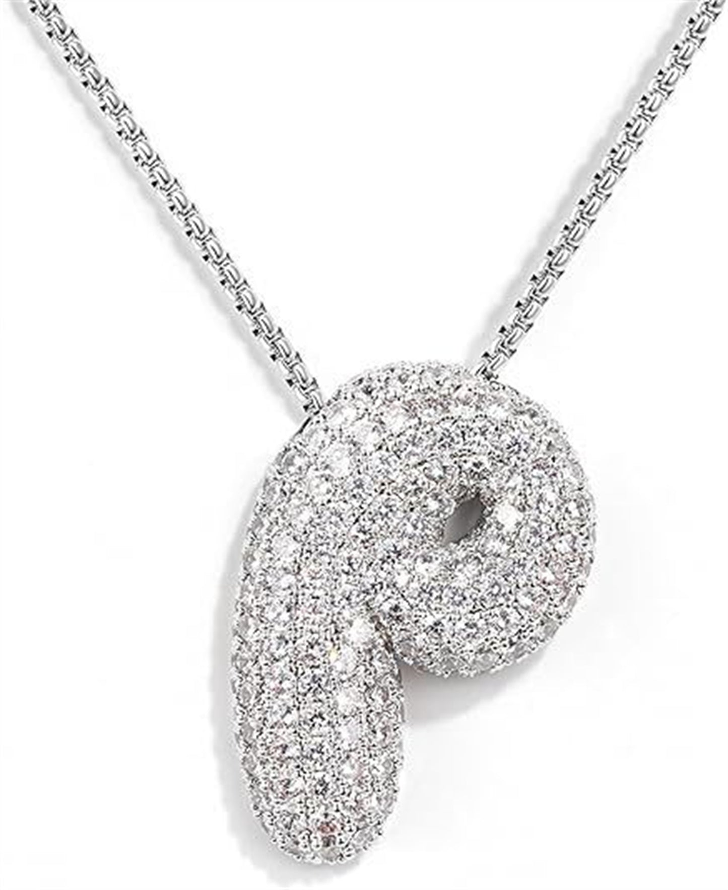 Custom Initial Necklace | Sparkle Alphabet Pendant Brass Zircon Balloon English Letter Necklace