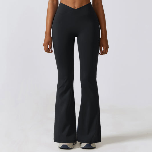 Sculpt & Flow Crossover Flared Leggings – High-Waist V-Cut Comfort Wide Pants Hip Lifting Yoga Bell-bottom Pants Sports