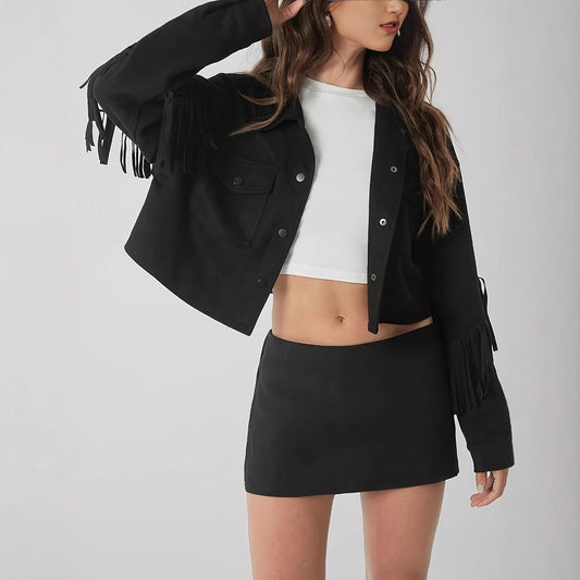 Solid Color Casual Fringe Decoration Long Sleeved Jacket