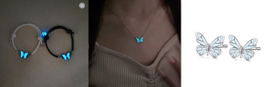 Enchanting Glow-in-the-Dark Butterfly Necklace & Bracelet Set Fashion Blue Luminous Butterfly Necklace Bracelet Set For Glow In The Dark Women Clavicle Chain Choker Party Jewelry Set Gift