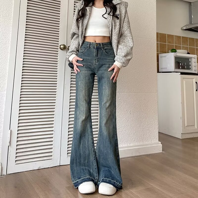 Retro Loose Flared Denim Jeans For Women's