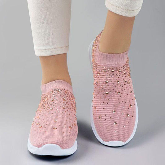 Sparkling Rhinestone Slip-On Sneakers Rhinestone Flyknit Sneakers