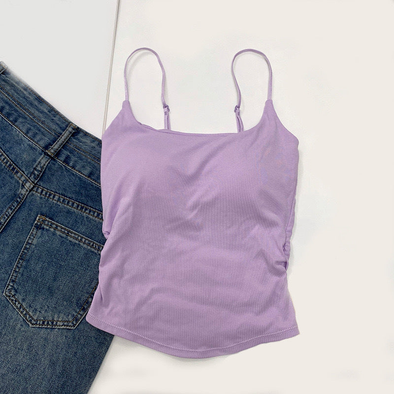 Pure Color Casual Versatile Sling Pleated With Chest Pad Vest