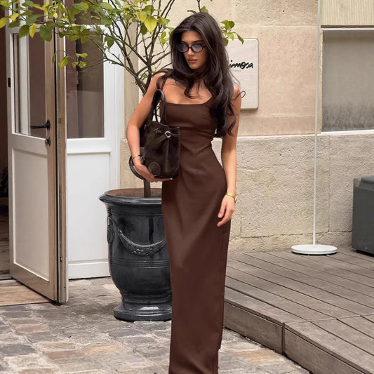 Sexy Brown Dress Sling Basic Women's Dress