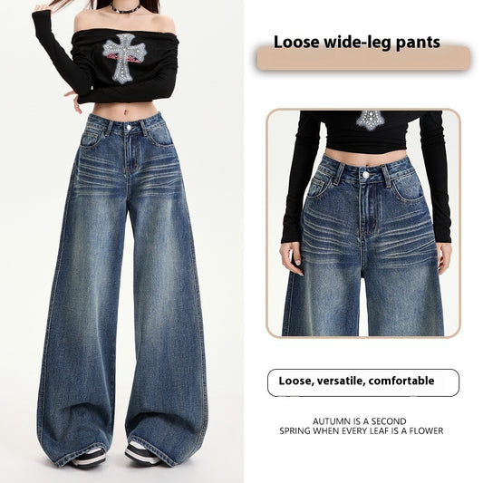 Denim Loose Wide-leg Jeans For Women's