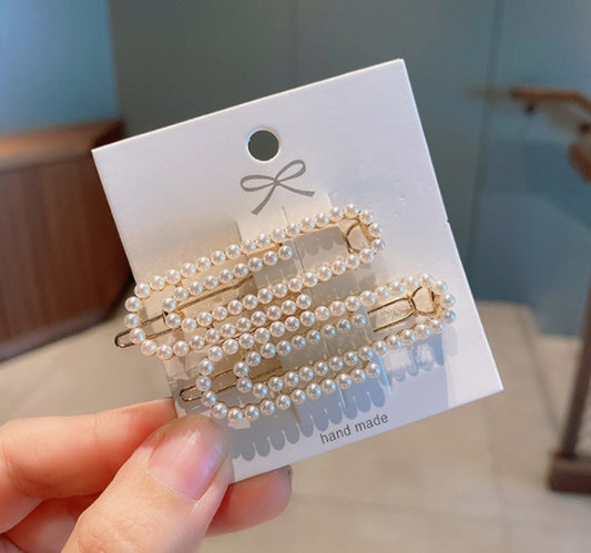 Pearl Embellished Snap Hair Clip Set