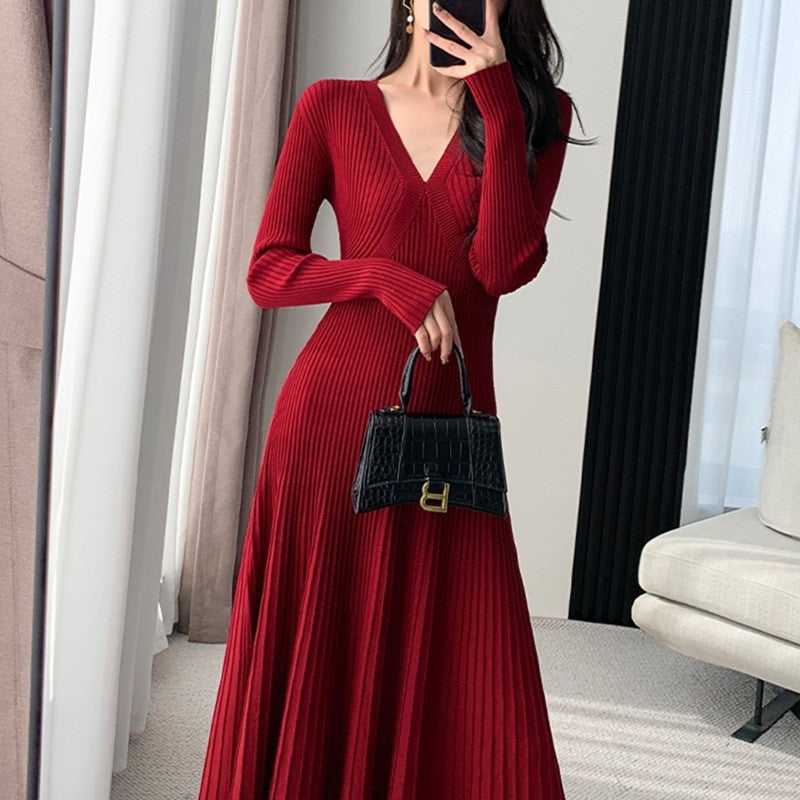 Retro Hong Kong Style Meiko Atmospheric Knitted Dress