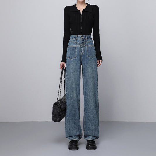 Classic Sculpt – High-Waisted Straight Leg Jeans Fashionable Narrow Wide-leg Jeans For Women