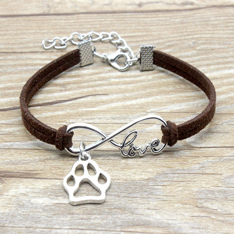 Cute Dog Paw & "Love" Infinity Friendship Bracelet Jewelry Simple Style Hand-woven Infinite Love Pet Bracelet