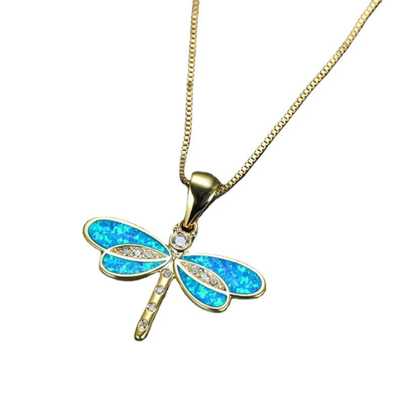 Enchanting Dragonfly Pendant Necklace with Iridescent Wings Simulated Opal Dragonfly Ladies' Pendant Necklace