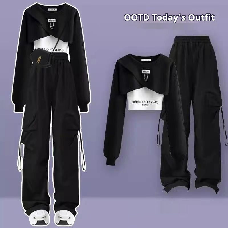 Autumn Suit Women's Wide-leg Pants Three-piece Sling Sweater Loose