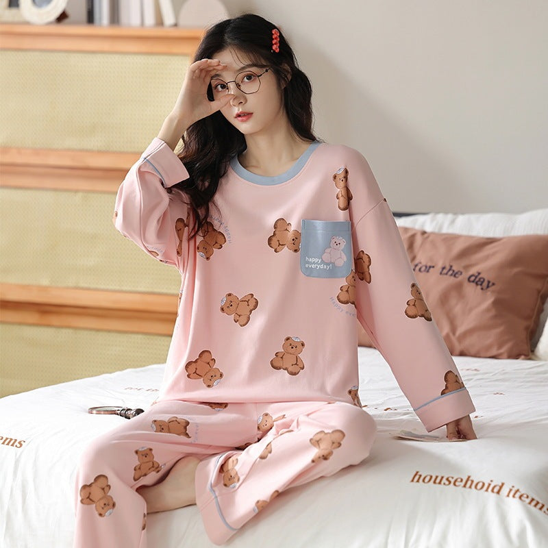 Comfy Women's Cartoon Pattern Sleepwear Set Loose Print Pajamas Women Autumn Winter Pajama Set Long Sleeves And Trousers Elegant Sleepwear Girl Loungewear Home Clothes