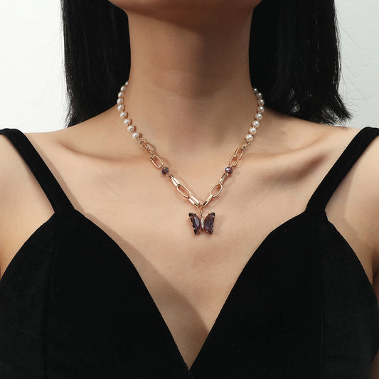 Pearl & Chain Butterfly Necklace – Whimsical Elegance with a Modern Twist Zircon Butterfly Pendant Personalized Pearl Necklace