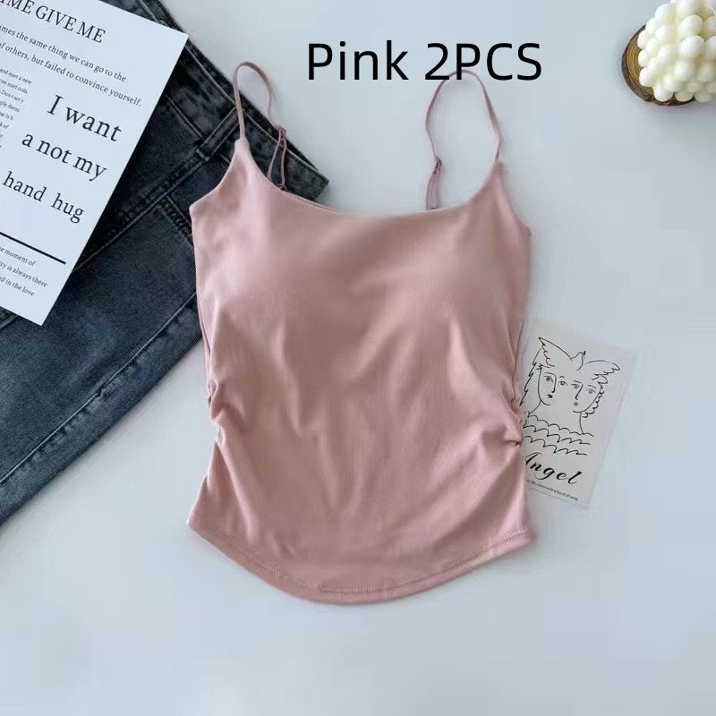Pure Color Casual Versatile Sling Pleated With Chest Pad Vest