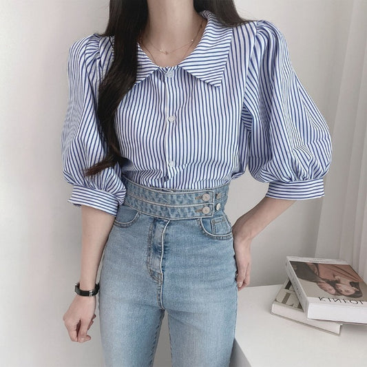 Designed Shirt Women's Summer New Foldable Long-sleeved Blouse