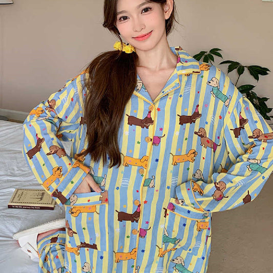 Cotton Pajamas Korean Style Cotton Homewear Can Be Worn Outside Simple Set