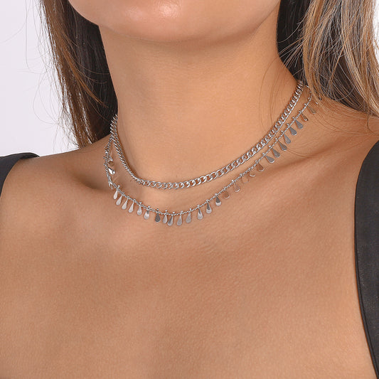 Drop Shape Sequin Commuter Net Red Wind Necklace For Women's