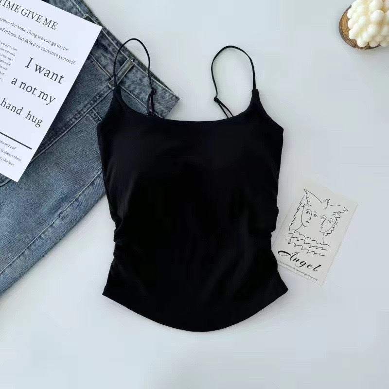 Pure Color Casual Versatile Sling Pleated With Chest Pad Vest