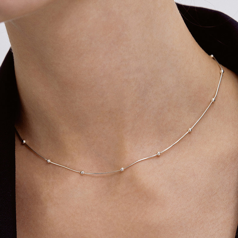 Elegant Everyday Tiny Bead Accent Necklace 925 Sterling Silver Necklace For Women Ball Chain Necklaces Snake Bones Chain Qingdao Ornament