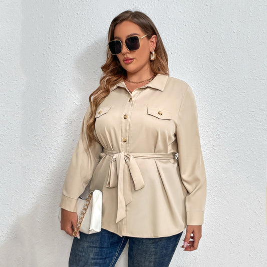 Plus Size  Faux Leather Button-Up Shirt Fat Women Blouse Shirt Ladies Tops