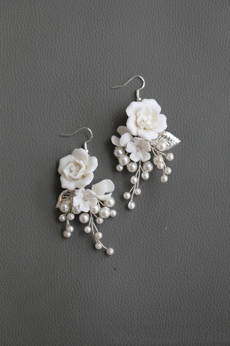 Delicate Porcelain Flower Wedding Hair Accessories Handmade Beaded Ceramic Flower Hair Accessories