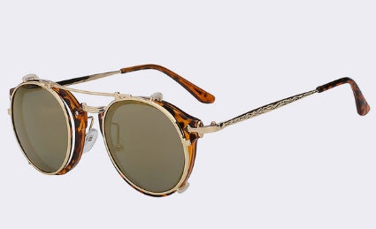 Retro Round Clip-On Sunglasses Fashionable And Vintage Dual Purpose Cover Mirror Flat Mirror Men's And Women's Sunglasses