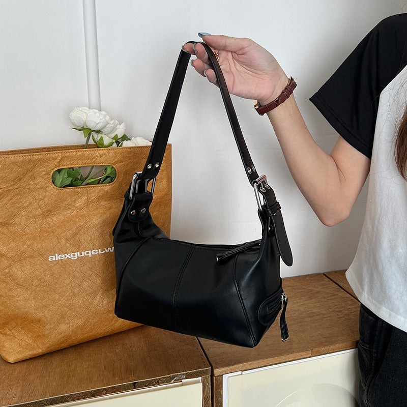 Trendy Buckle Shoulder Bag – Minimalist Retro Hobo Purse Leather Zip One Shoulder Portable Underarm Bag For Women's