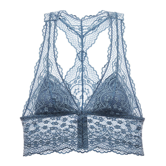 Satin / Silk Look Lace Trim Camisole Top New Ultra-Thin Hollow Bra Set