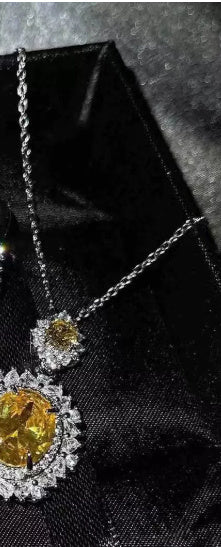 Elegant Evening Wear Set with Large Faceted Crystal & Sparkling Halo Luxury Premium Three-piece Inlaid Ring Bracelet