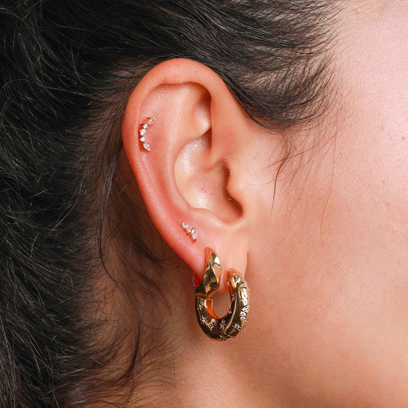 Metallic Star And Moon Earrings Female Special-interest Design Stud Earrings